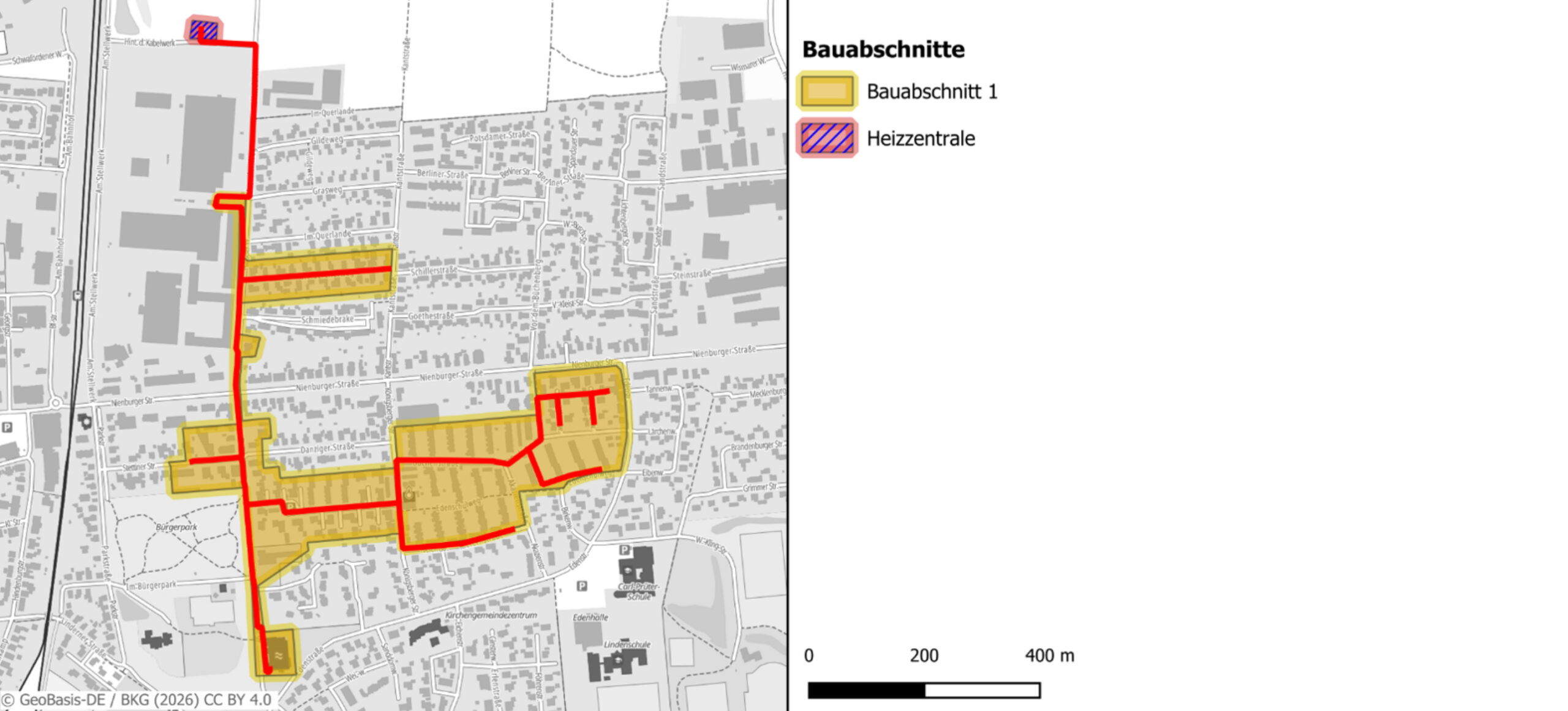 Bauabschnitt 1 von der Heizzentrale über den Hasselerweg